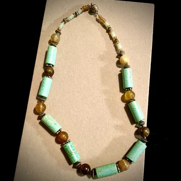 Turquoise and Natural Semiprecious Gemstones Necklace - Picture 1 of 4